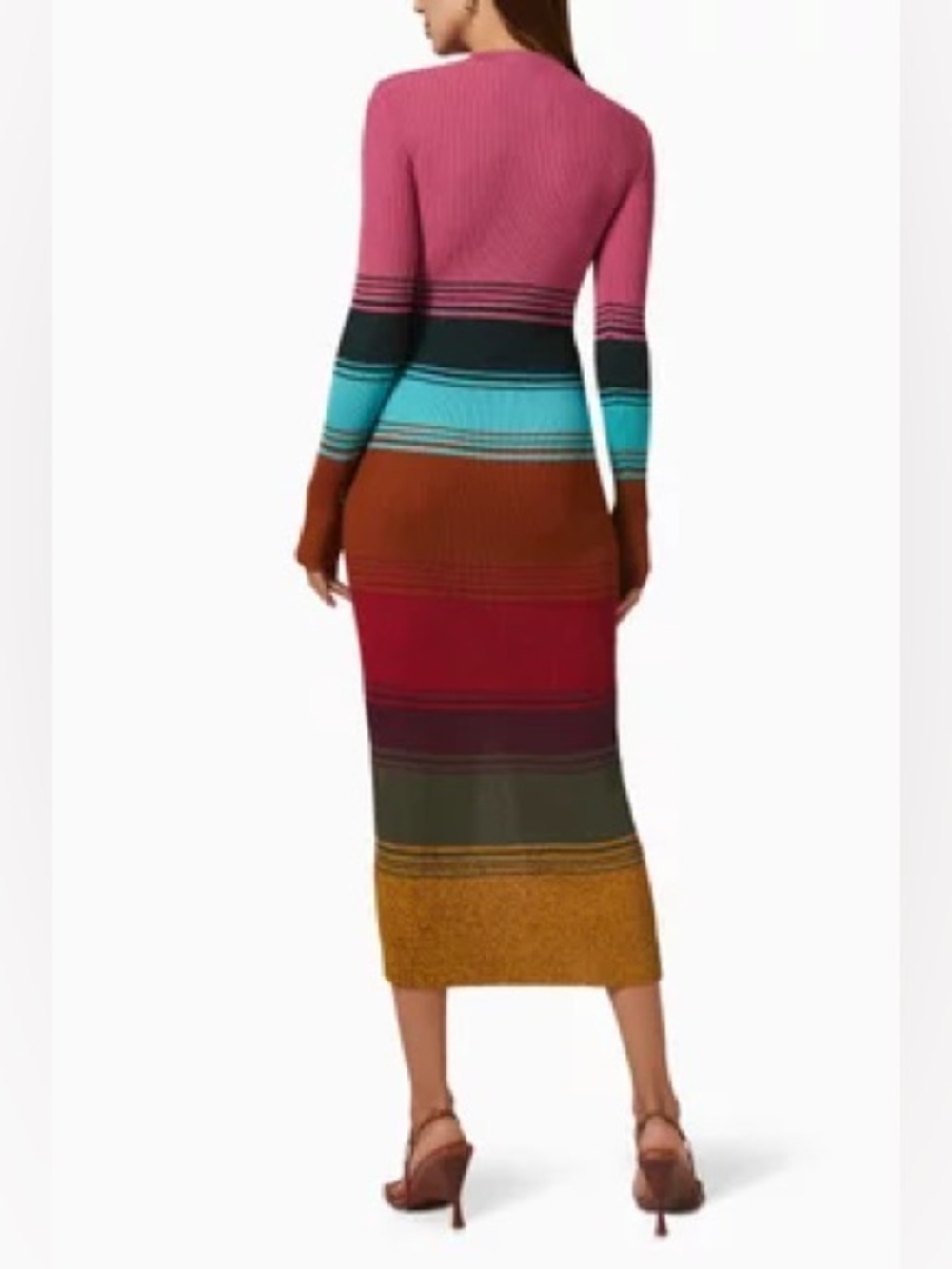 STAUD Shoko Rib-Knit Sweater Dress Size Medium Long Sleeve Color Block Stripe - Picture 4 of 11
